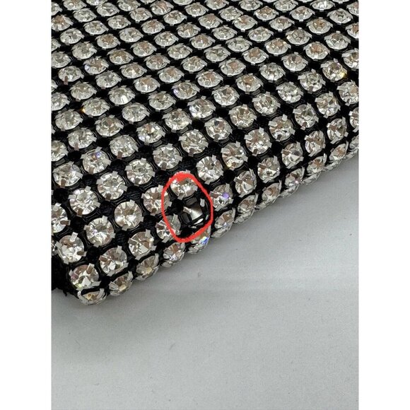 INC Prudence diamond crystal mesh women's clutch purse pouch -Black/Silver - Picture 11 of 12
